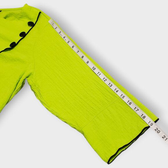 Ali Miles 2X Neon Green Crinkled Button Decor Asymmetric Tunic Top Lagen Artsy - Picture 10 of 12